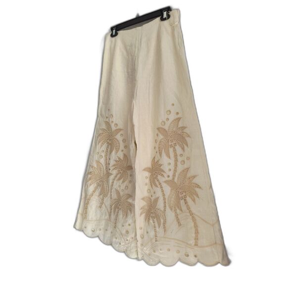 NWT Farm Rio Natural Linen Embroidered Wide Leg Pants Medium | New | Resort . - Picture 2 of 5